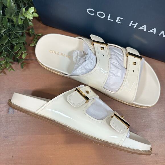 Cole Haan Women's Marisol Footbed Sandals Ivory Patent Leather Size 9 - Picture 3 of 10